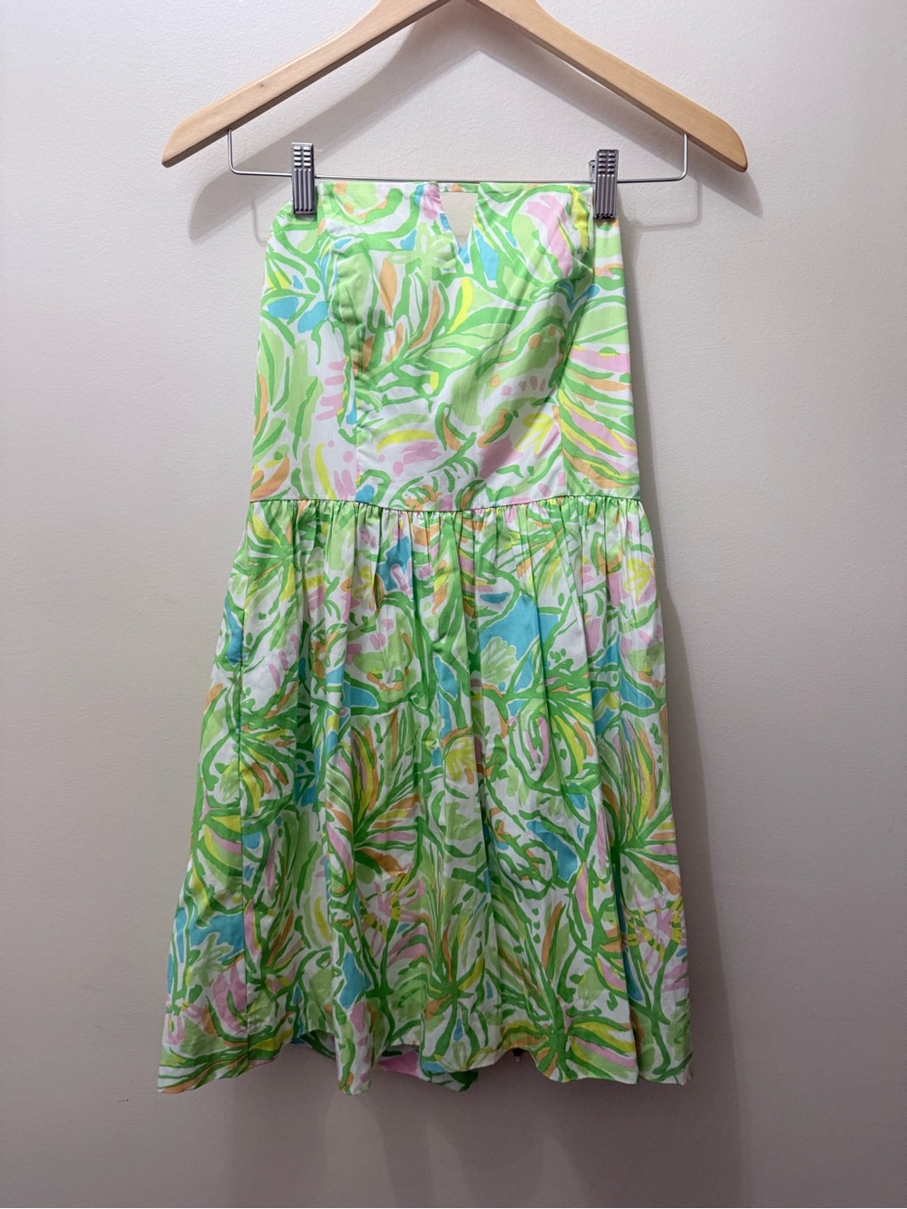 Y2K Lilly Pulitzer Elephant Ears Green Richelle Dress Strapless Tie Back 2